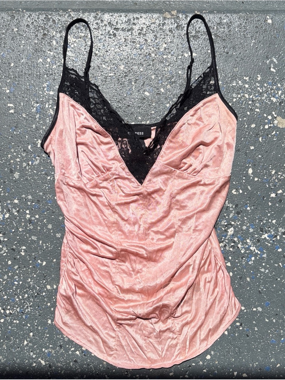 Express Pink Satin Cami with Black Lace
